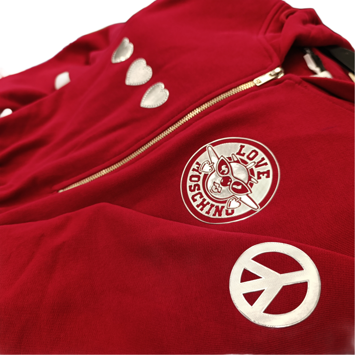 Abito Felpa Love Moschino Hearts & Peace - Rosso con Cuori Silver