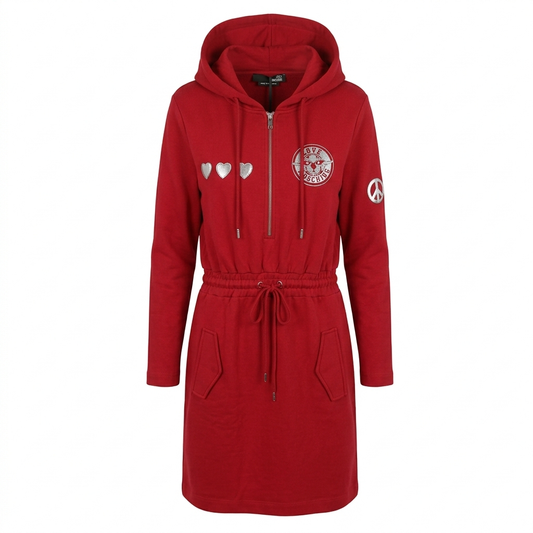 Abito Felpa Love Moschino Hearts & Peace - Rosso con Cuori Silver