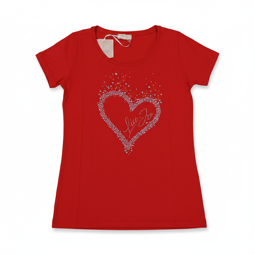 T-shirt Donna Liu Jo Better - Cuore di Strass e Logo - WF4108