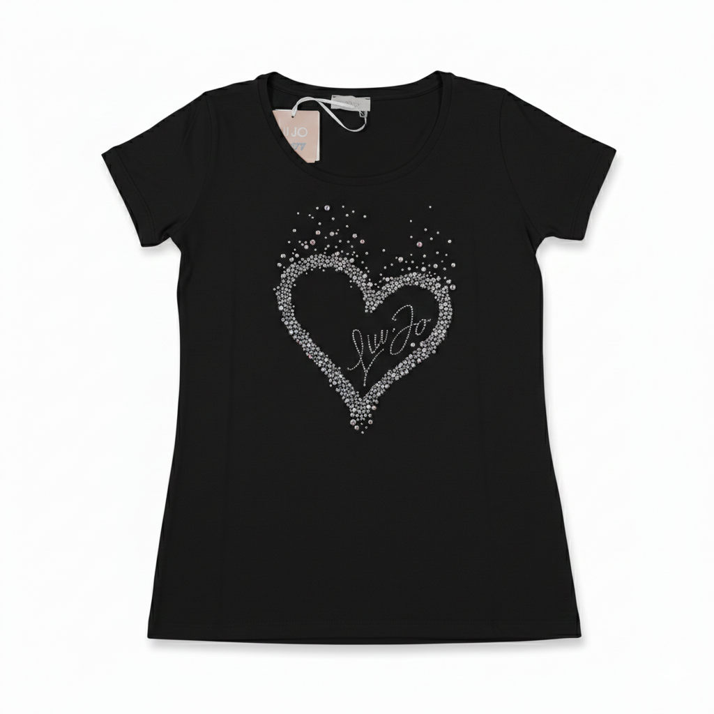 T-shirt Donna Liu Jo Better - Cuore di Strass e Logo - WF4108