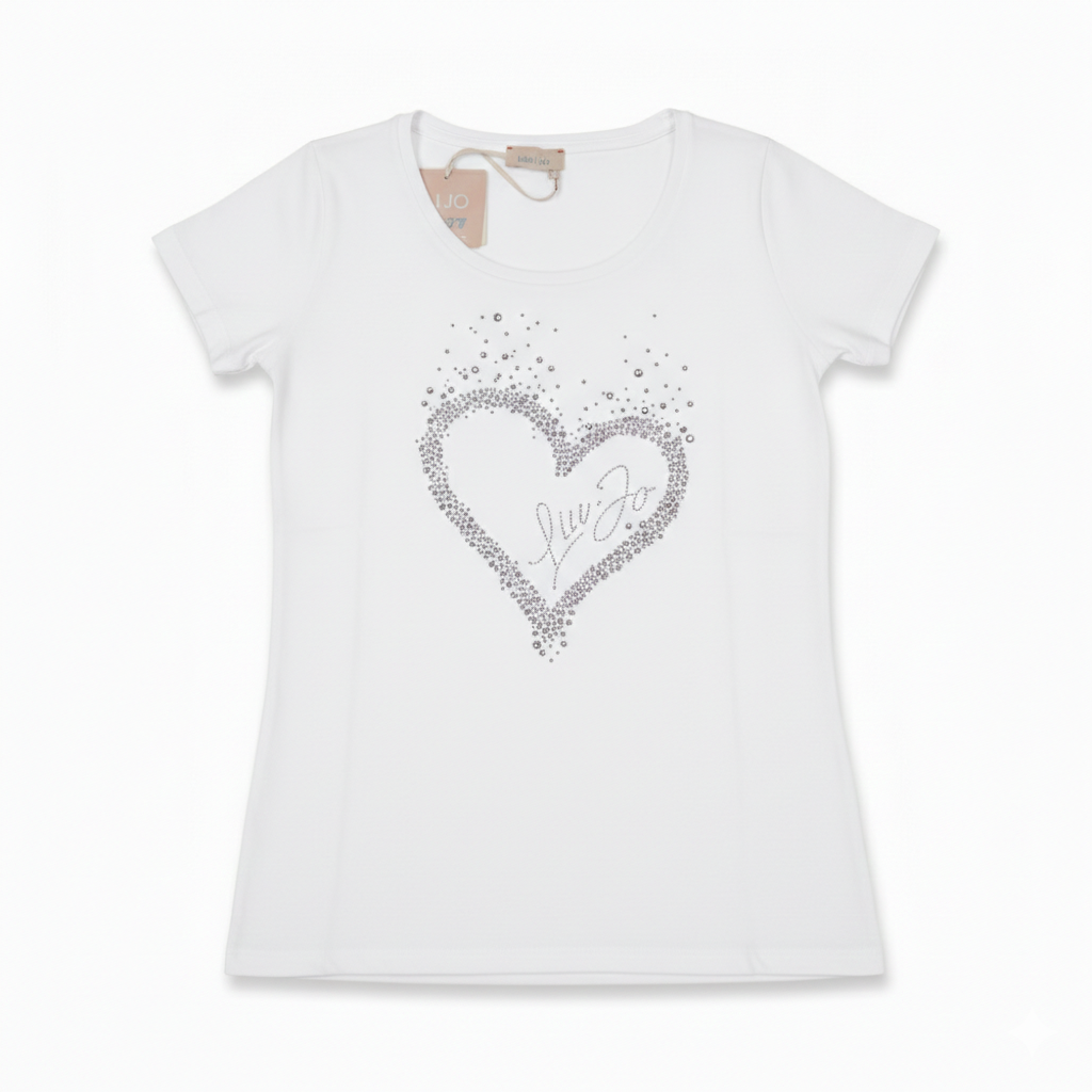 T-shirt Donna Liu Jo Better - Cuore di Strass e Logo - WF4108