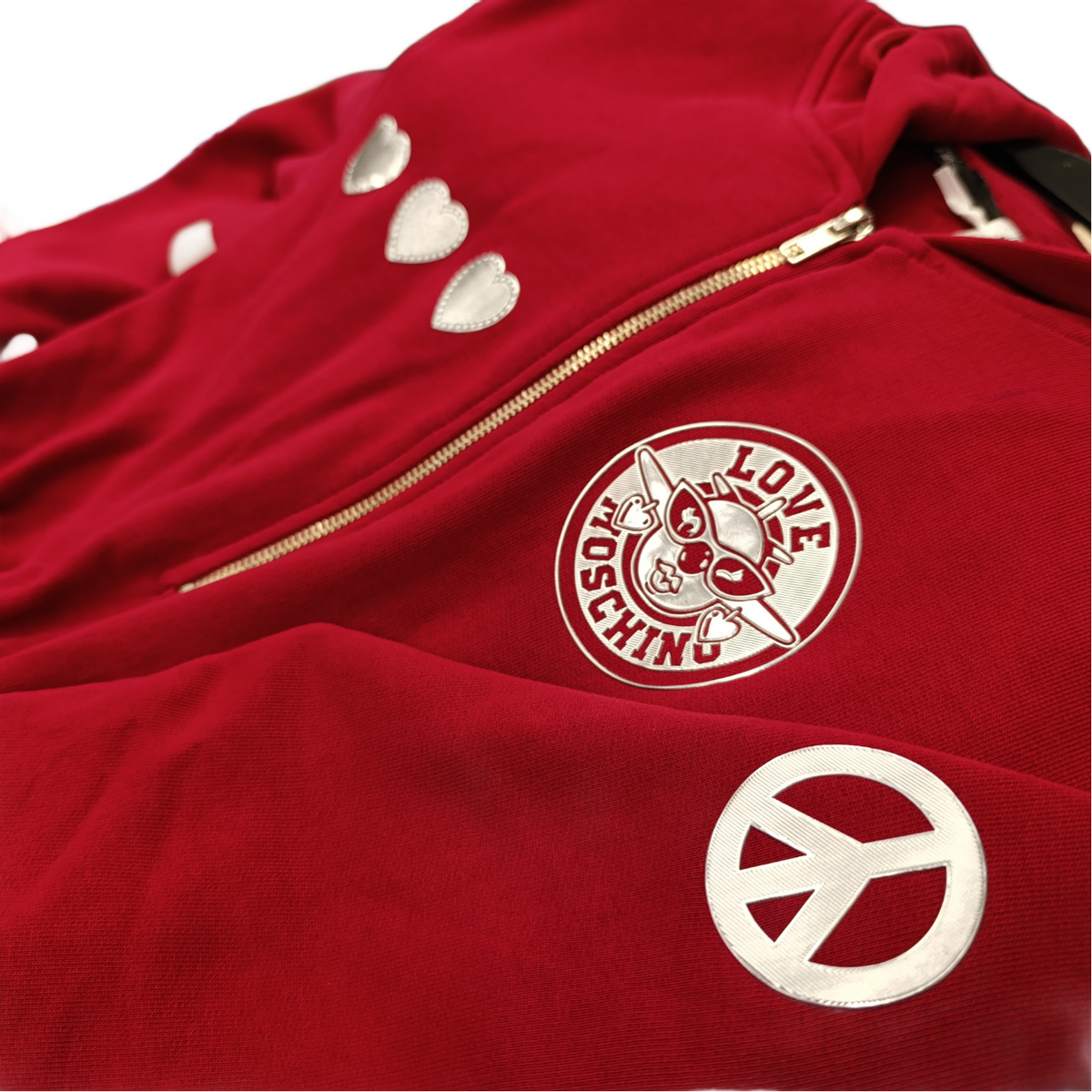 Abito Felpa Love Moschino Hearts & Peace - Rosso con Cuori Silver