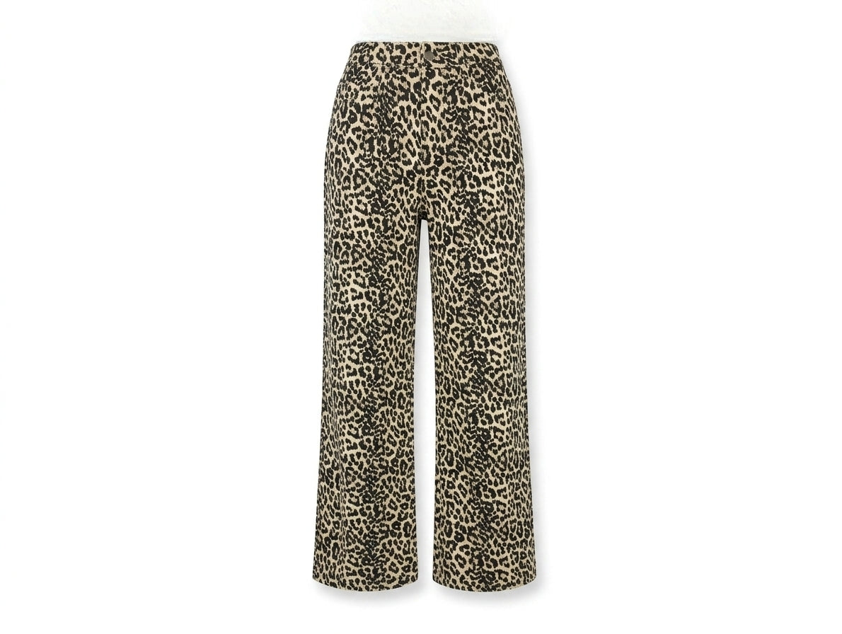 Pantaloni Wide Leg Animalier con Strass Kiss Pink